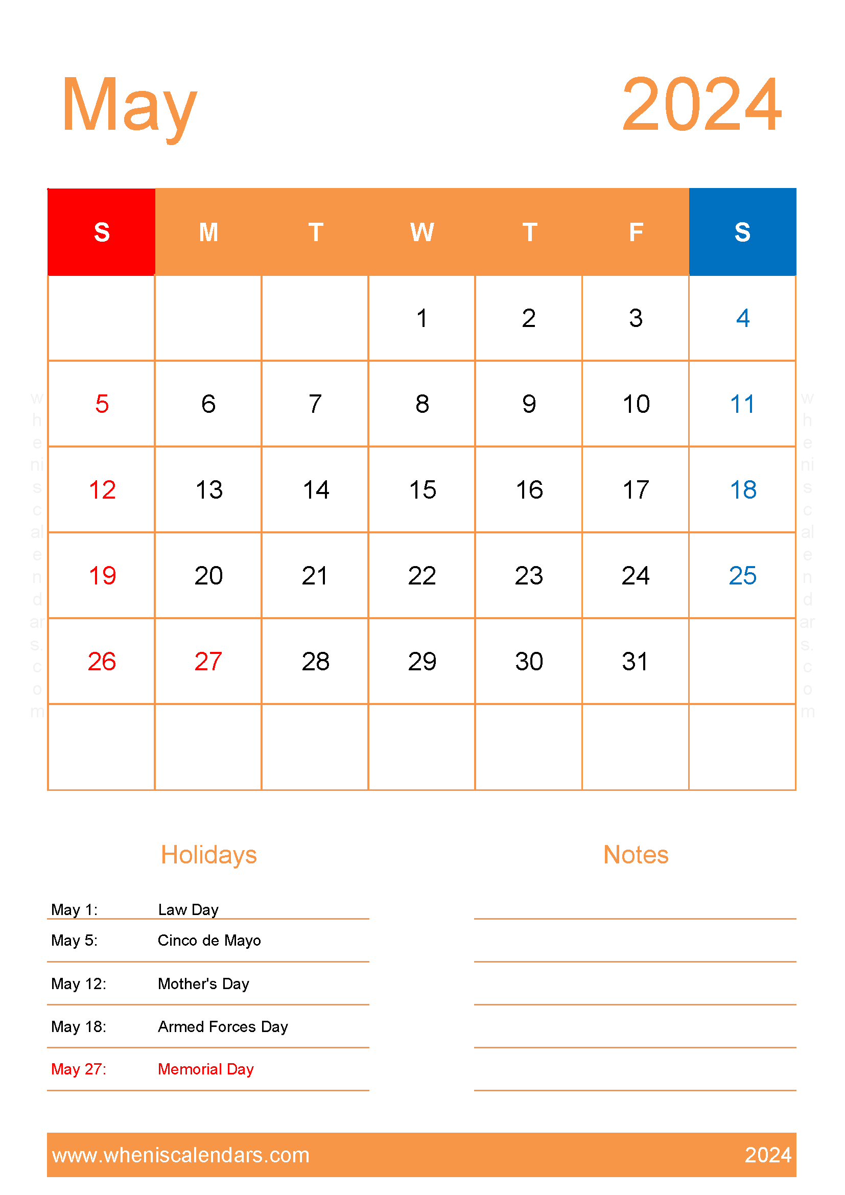 2024 May Calendar Printable Free M5153