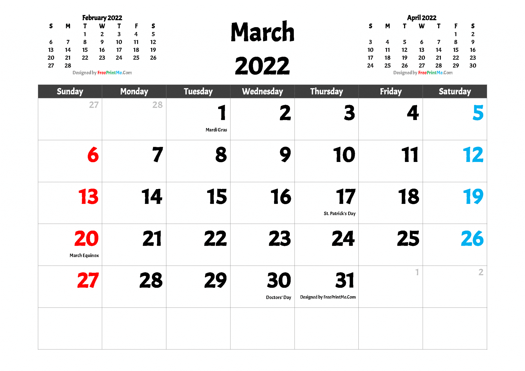 Free Daily Calendar Printable 2022