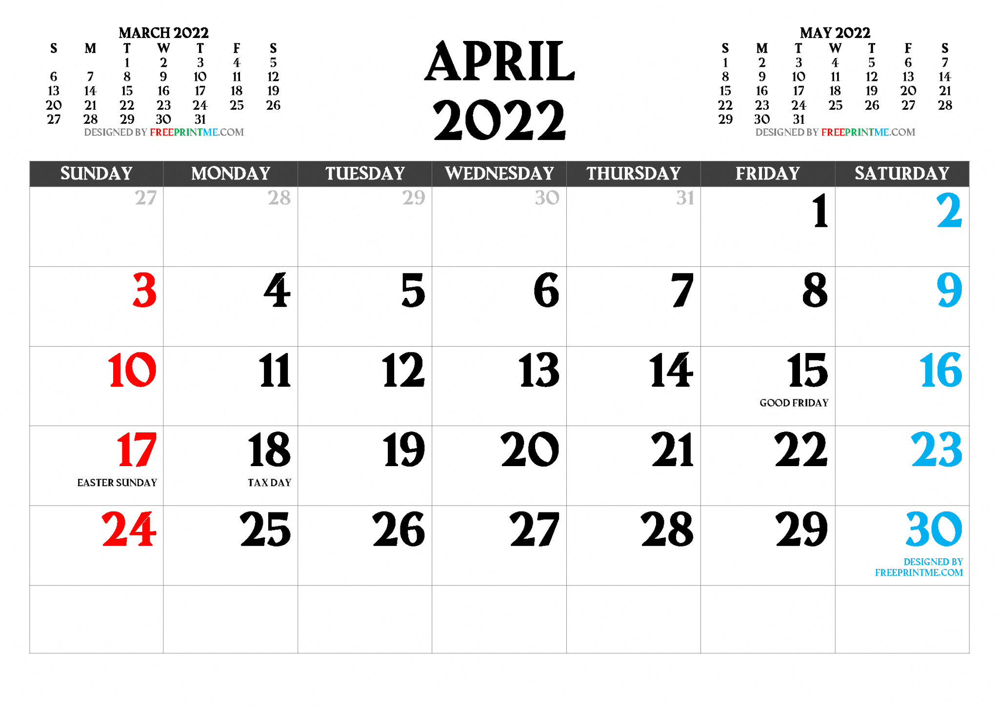 Free Printable April 2022 Calendar PDF And Image