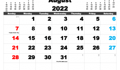 Free Printable August 2022 Calendar PDF and Image