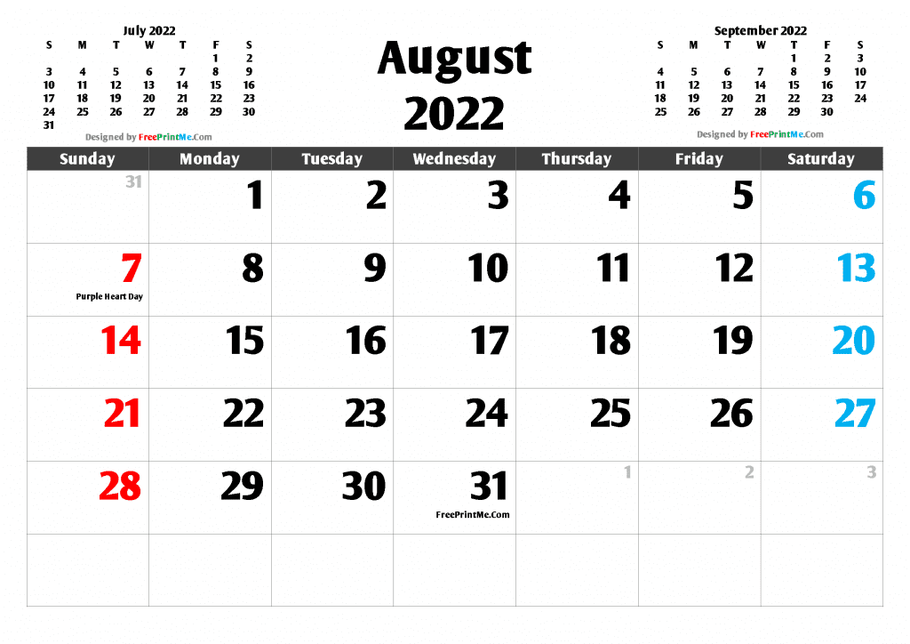 Download and Print August 2022 Calendar Template as PDF and Image