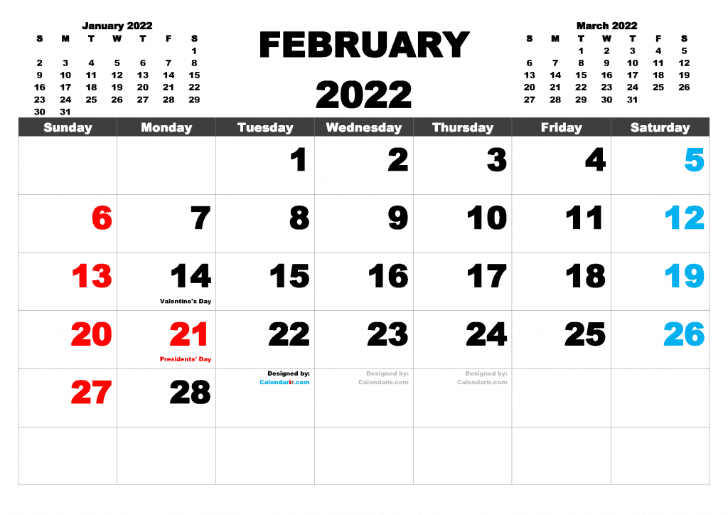 Free Printable February 2022 Calendar Free Printable 2022 Monthly Calendar with Holidays