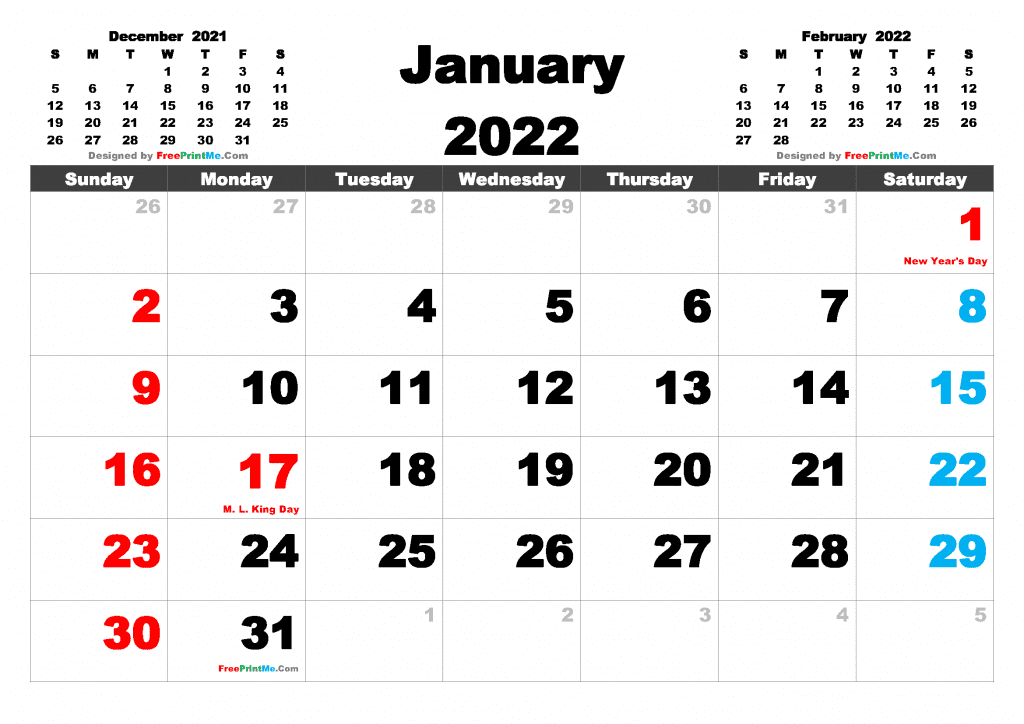 December 2021 And January 2022 Calendar Free Printable January 2022 Calendar Pdf And Image