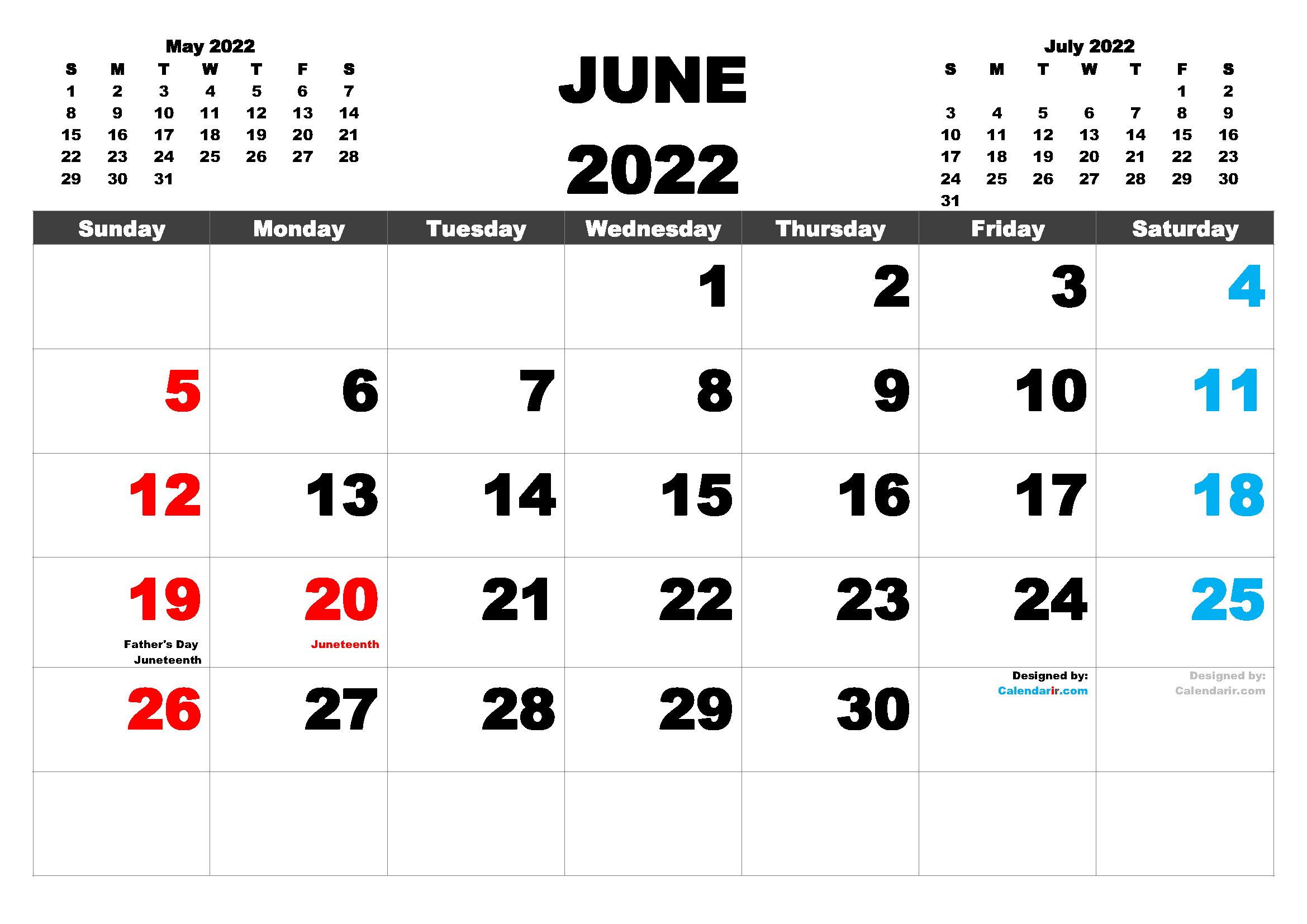June 2022 Calendar With Holidays Usa Free Printable June 2022 Calendar With Holidays - Freeprintme.com