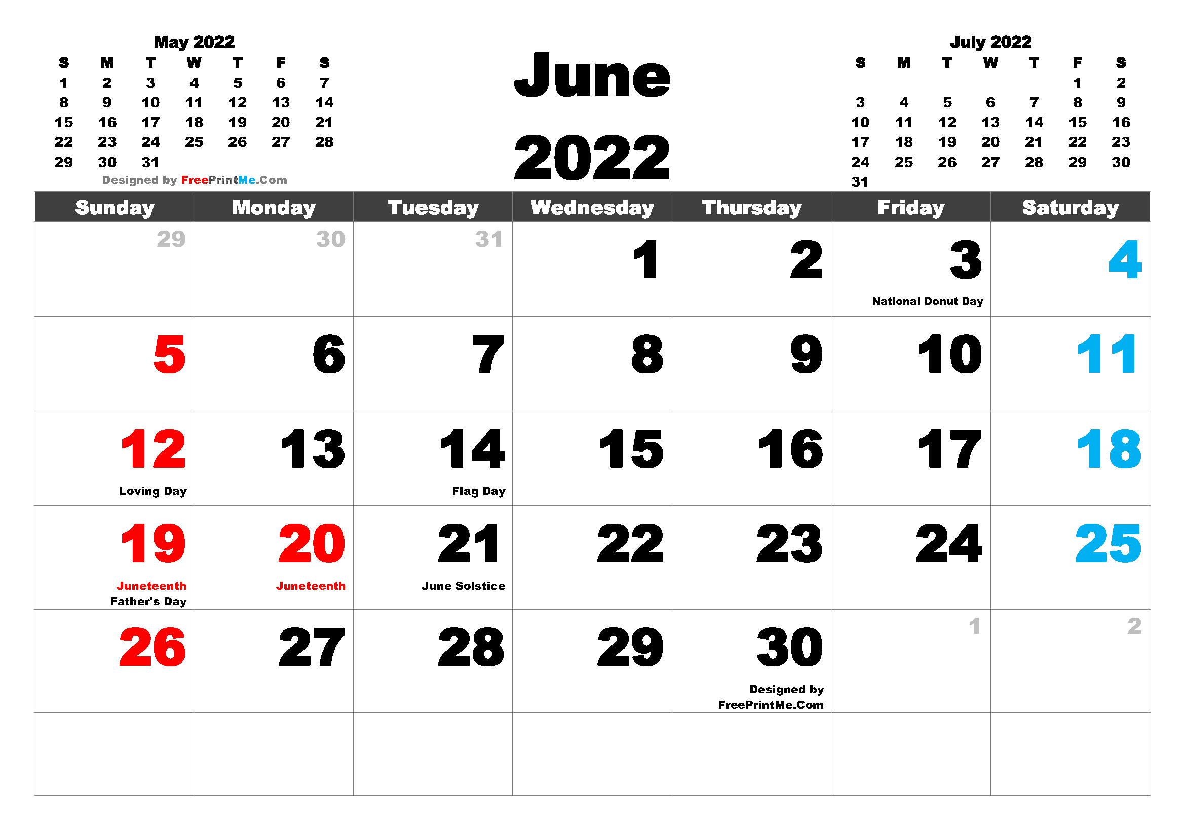 June 2022 Calendar With Holidays Free Printable June 2022 Calendar Pdf And Image