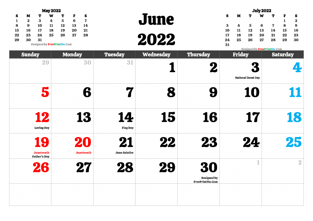 Free Printable June 2022 Calendar PDF and Image
