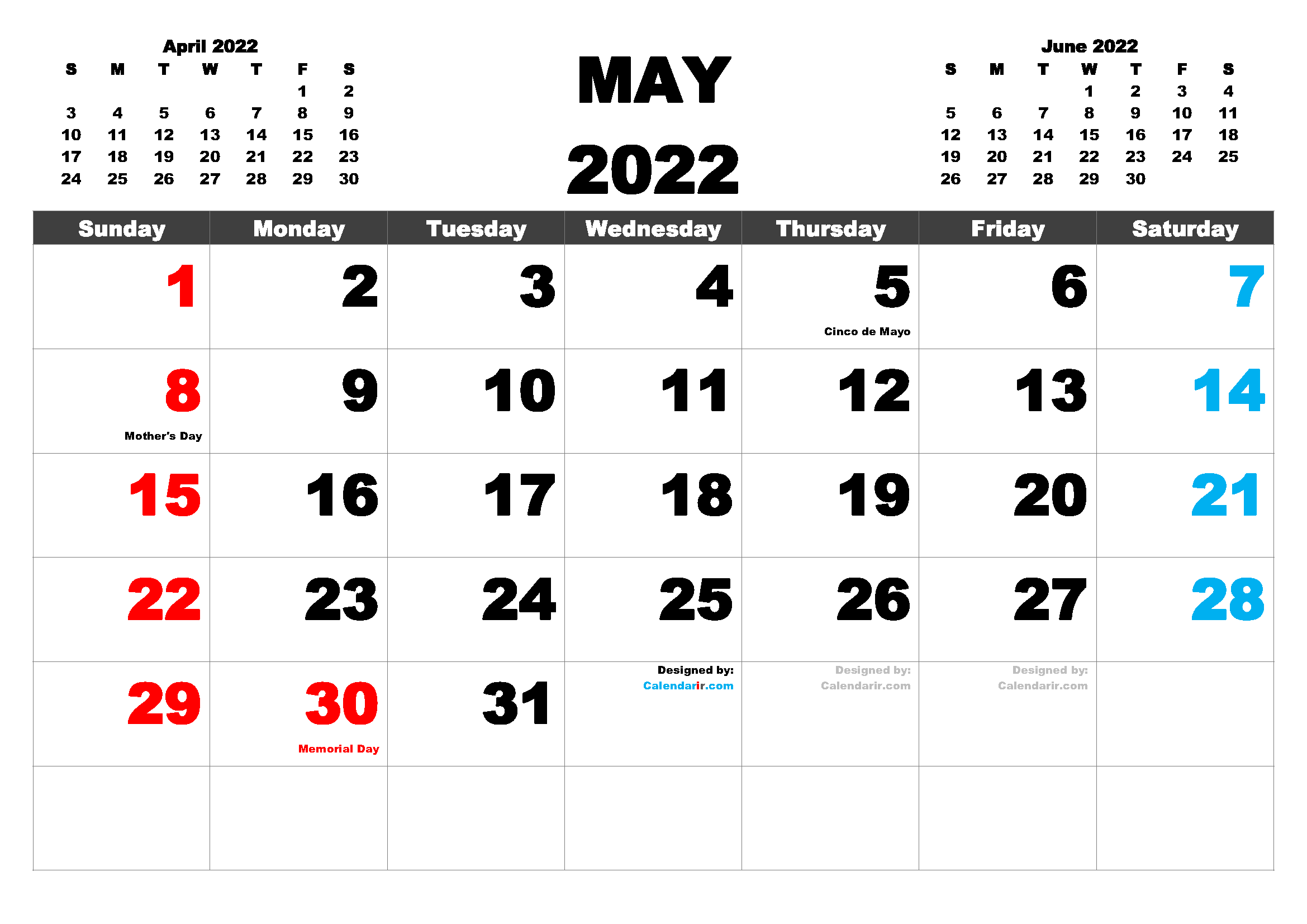 Monthly 2022 Calendar Free Printable 2022 Monthly Calendar With Holidays