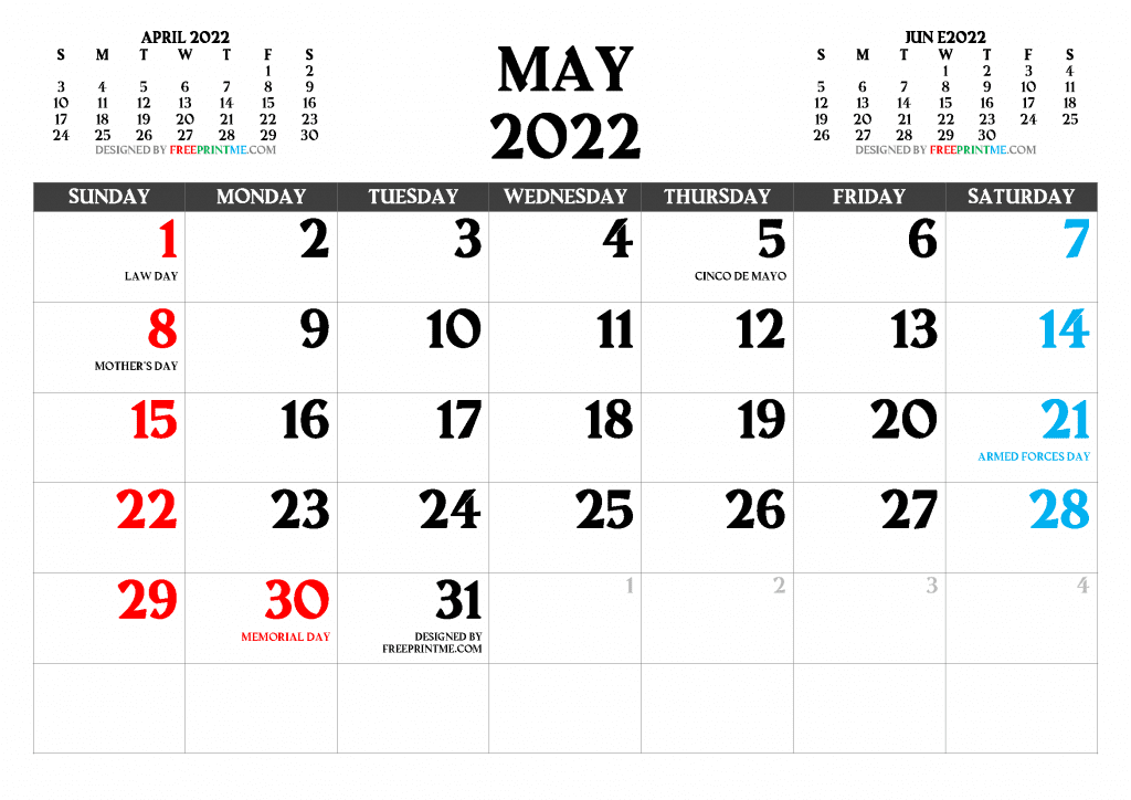 May 2022 Calendar with Holidays as PDF and Image