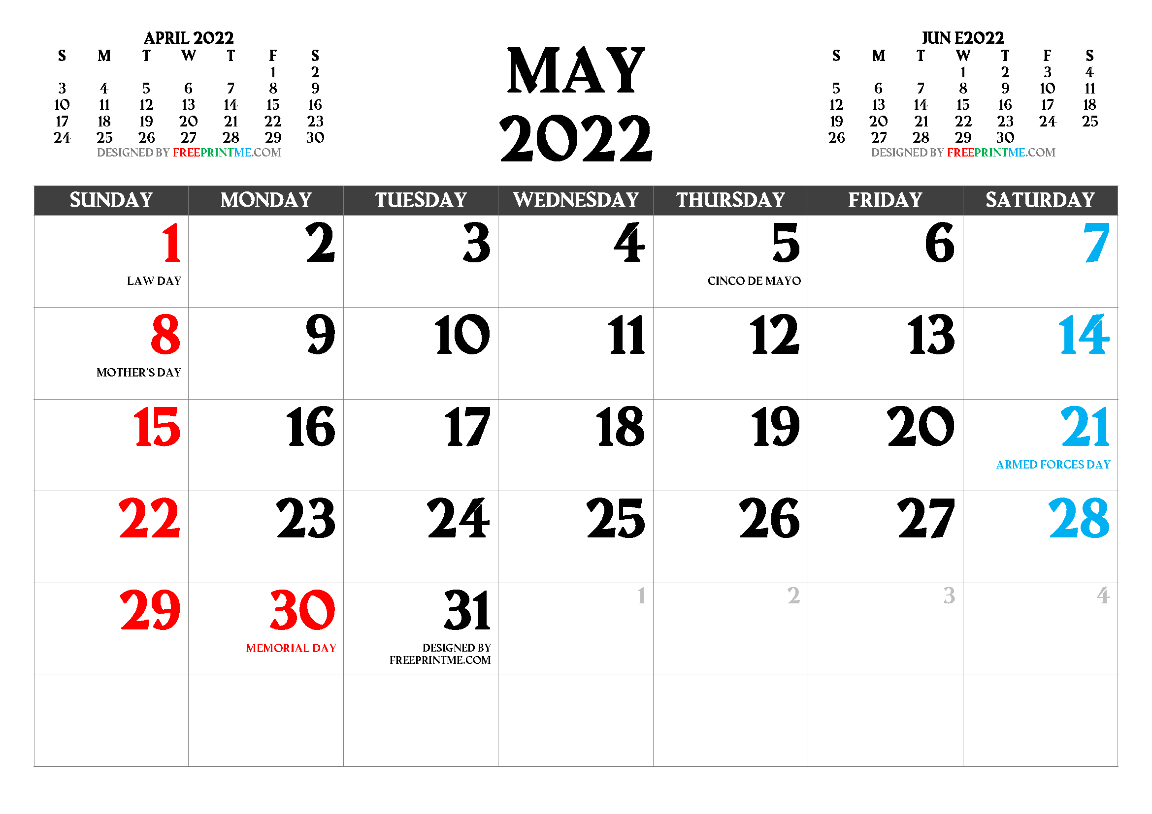 May 2022 Calendar With Holidays Free Printable May 2022 Calendar Pdf And Image