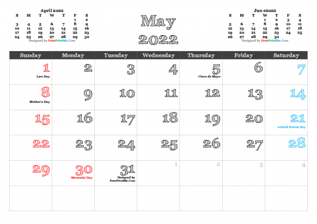 May 2022 Calendar with Holidays as PDF and Image