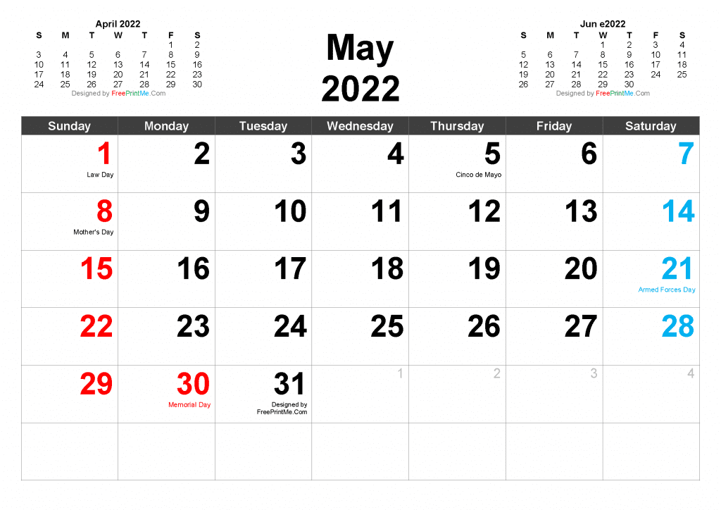 Download May 2022 Calendar with Holidays PDF and Image