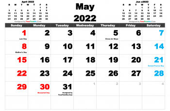Free Printable May 2022 Calendar PDF and Image