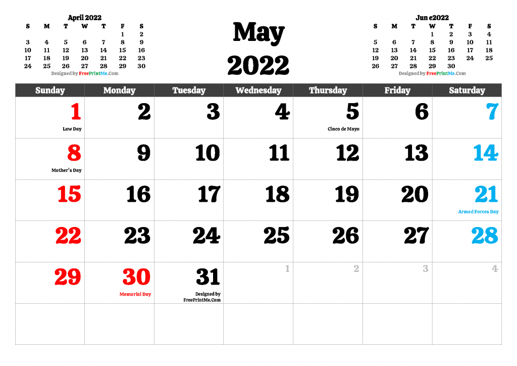 May 2022 Calendar Template with Holidays as PDF and Image