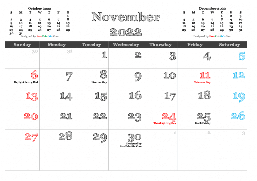 Free Printable November 2022 Calendar PDF, PNG Image