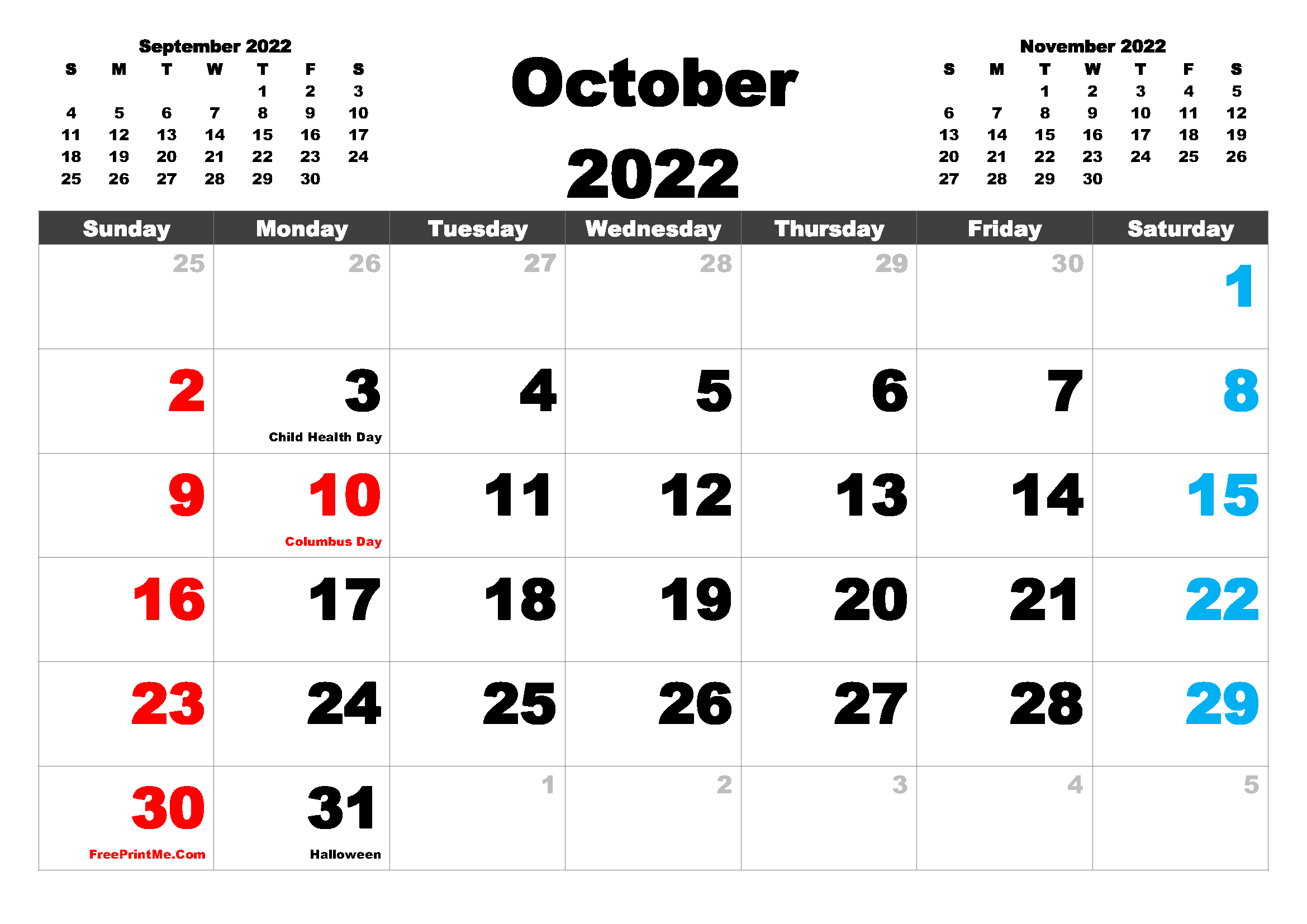 October 2022 Printable Calendar With Holidays Free Printable October 2022 Calendar Pdf, Png Image