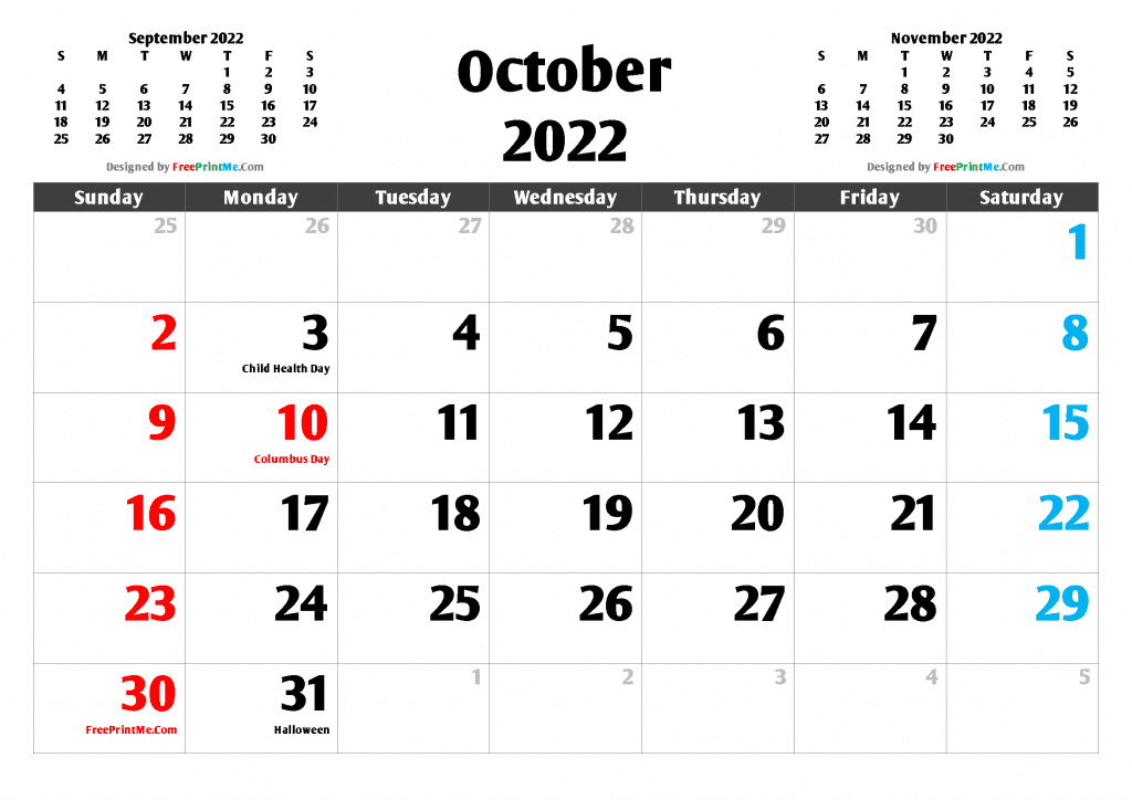 Free Printable October 2022 Calendar PDF, PNG Image