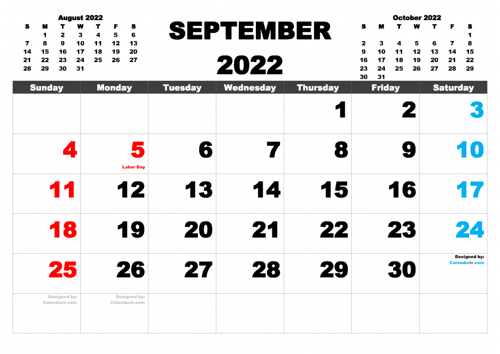 Free Printable September 2022 Calendar PDF and Image
