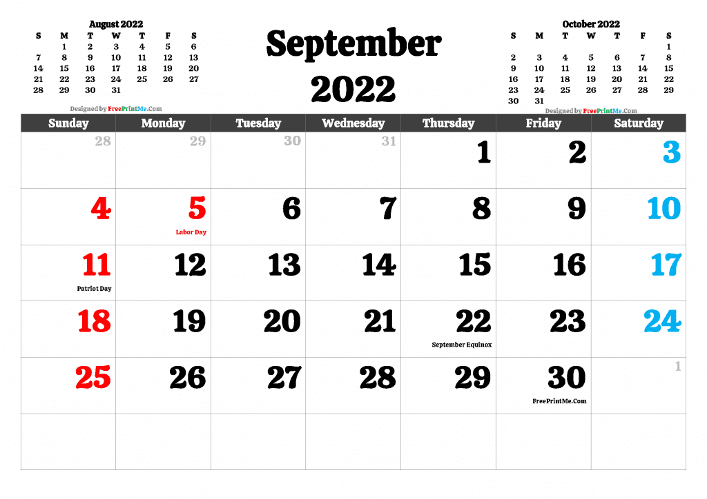 Free Printable September 2022 Calendar with Holidays PDF