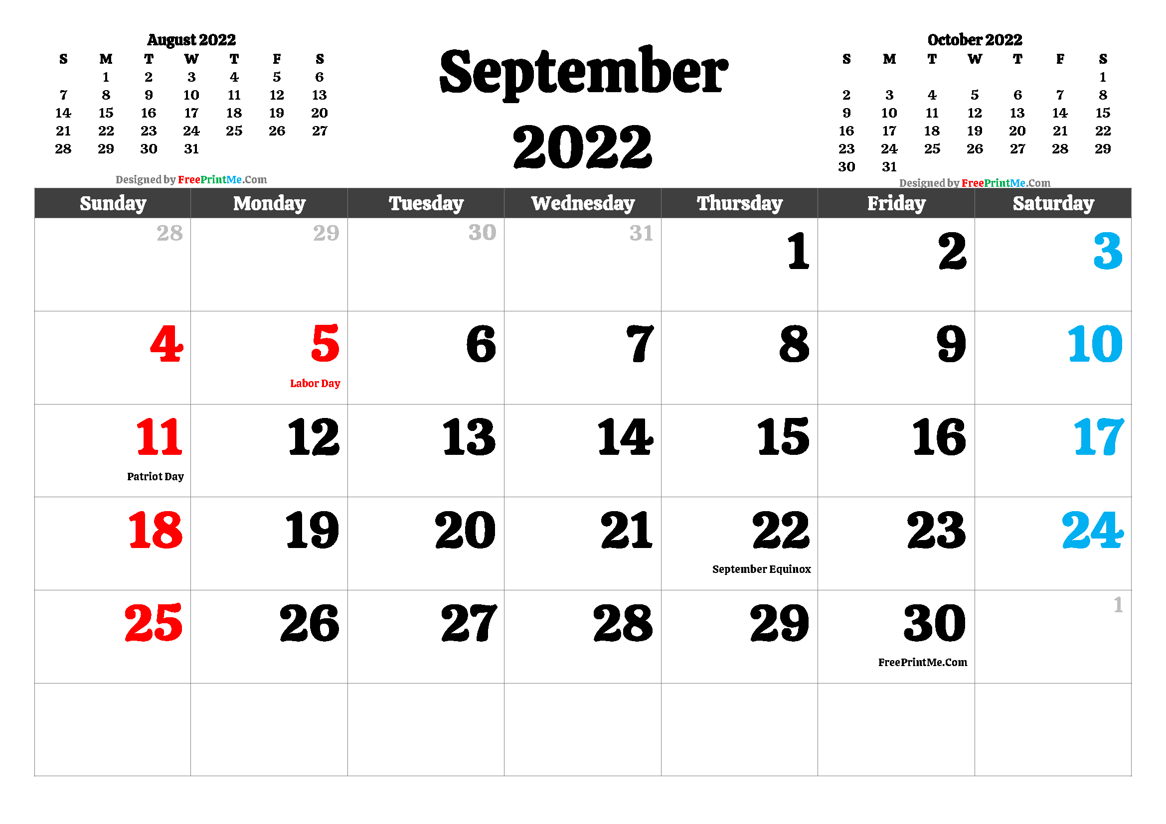 September Calendar 2022 With Holidays Free Printable September 2022 Calendar With Holidays - Freeprintme.com