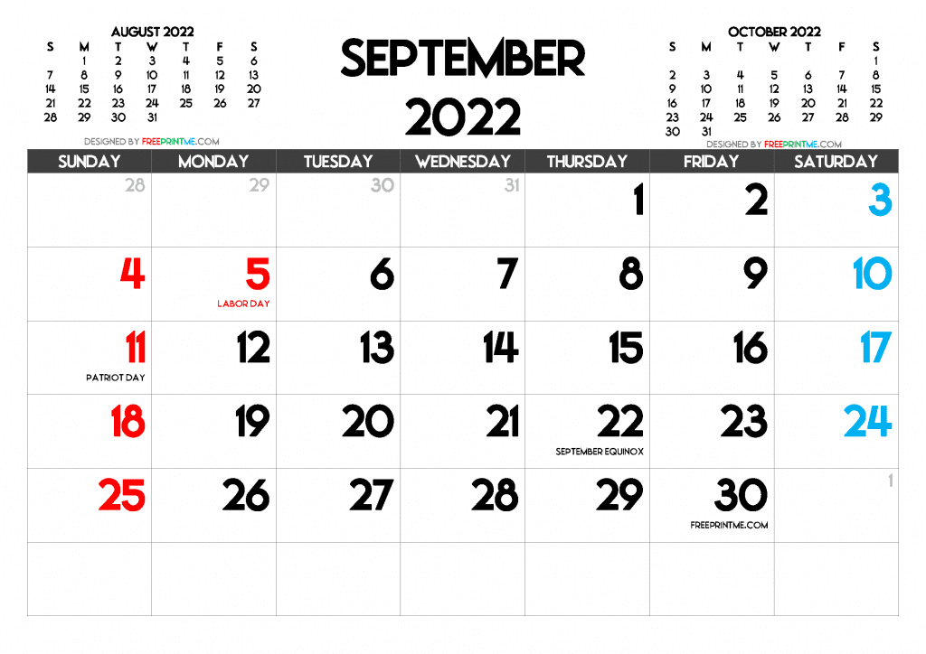 Month Of September 2022 Calendar Free Printable September 2022 Calendar With Holidays - Freeprintme.com