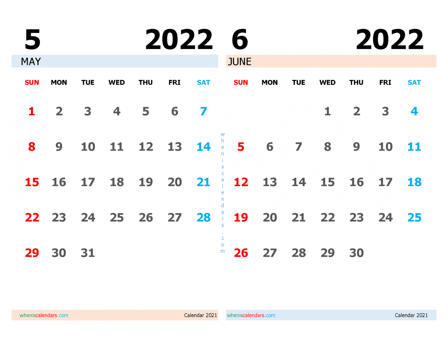 Free May June 2022 Calendar Printable PDF 2022 Calendar Printable