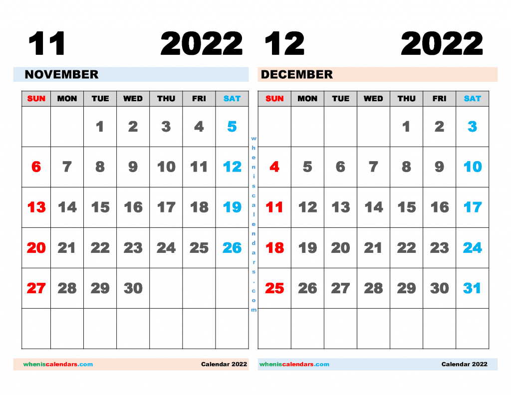 Nov And Dec 2022 Calendar Free November December 2022 Calendar Printable Pdf - Freeprintme.com