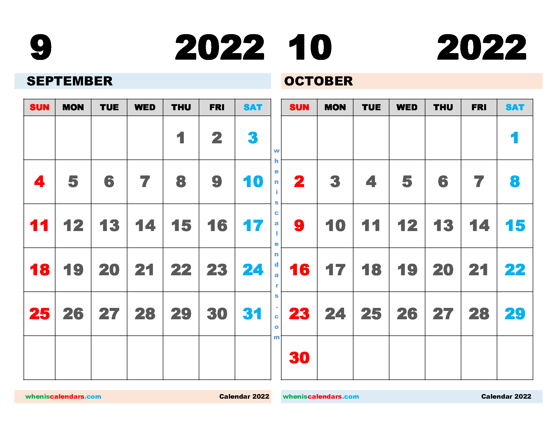 September October Calendar 2022 Free September October 2022 Calendar Printable Pdf, Image - Freeprintme.com