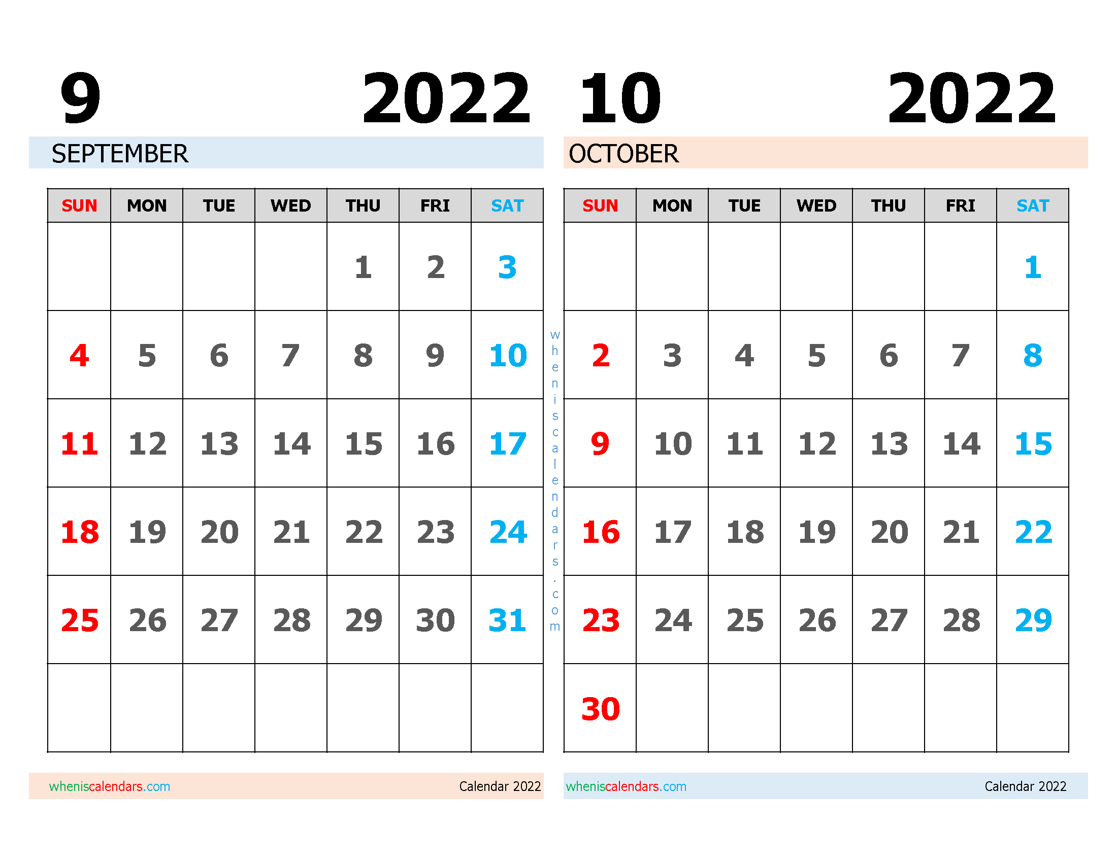 Free September October 2022 Calendar Printable Pdf, Image - Freeprintme.com