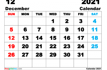 Free Printable December 2021 Calendar as PDF and Image