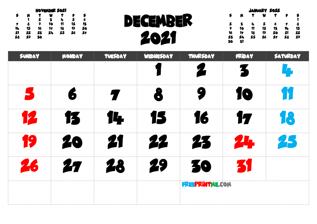 Free Printable December 2021 Calendar PDF, PNG Image