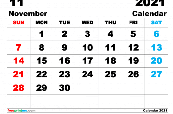 Free Printable November 2021 Calendar as PDF and Image