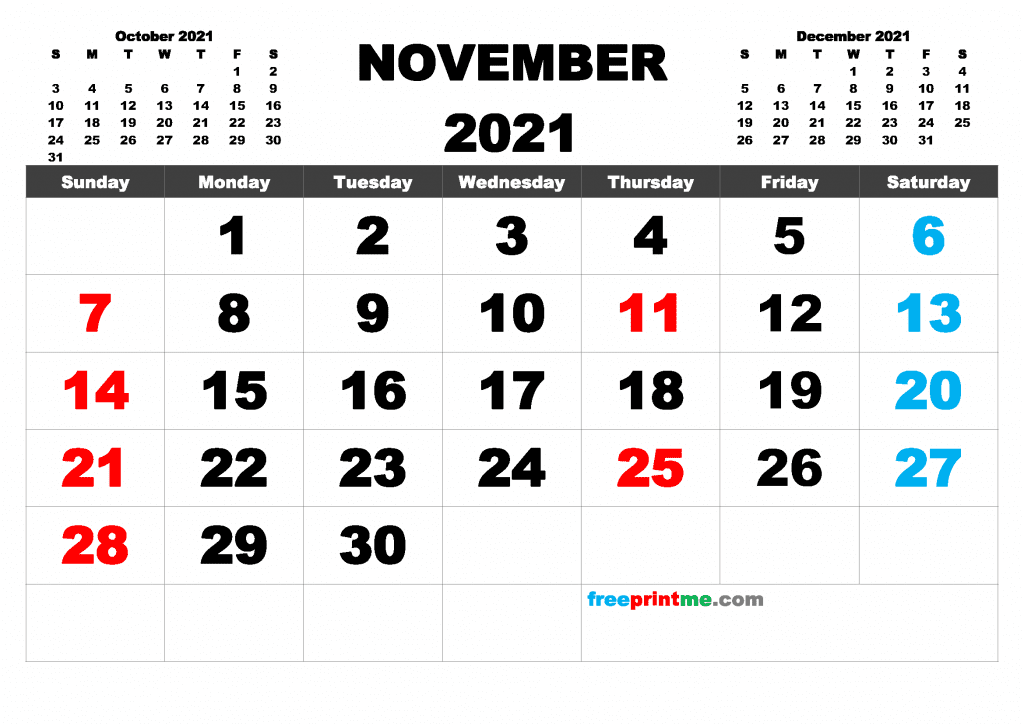 Free Printable November 2021 Calendar PDF, PNG Image