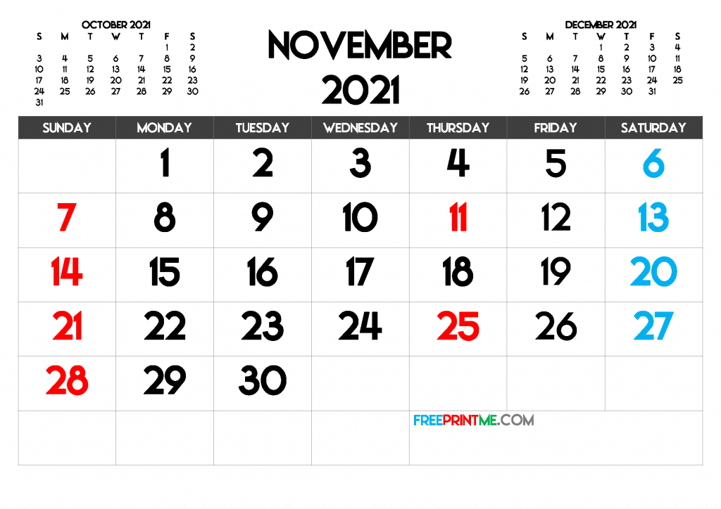 Free Printable November 2021 Calendar PDF, PNG Image