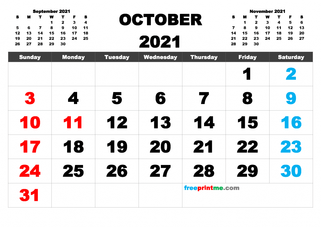 Free Printable October 2021 Calendar PDF, PNG Image
