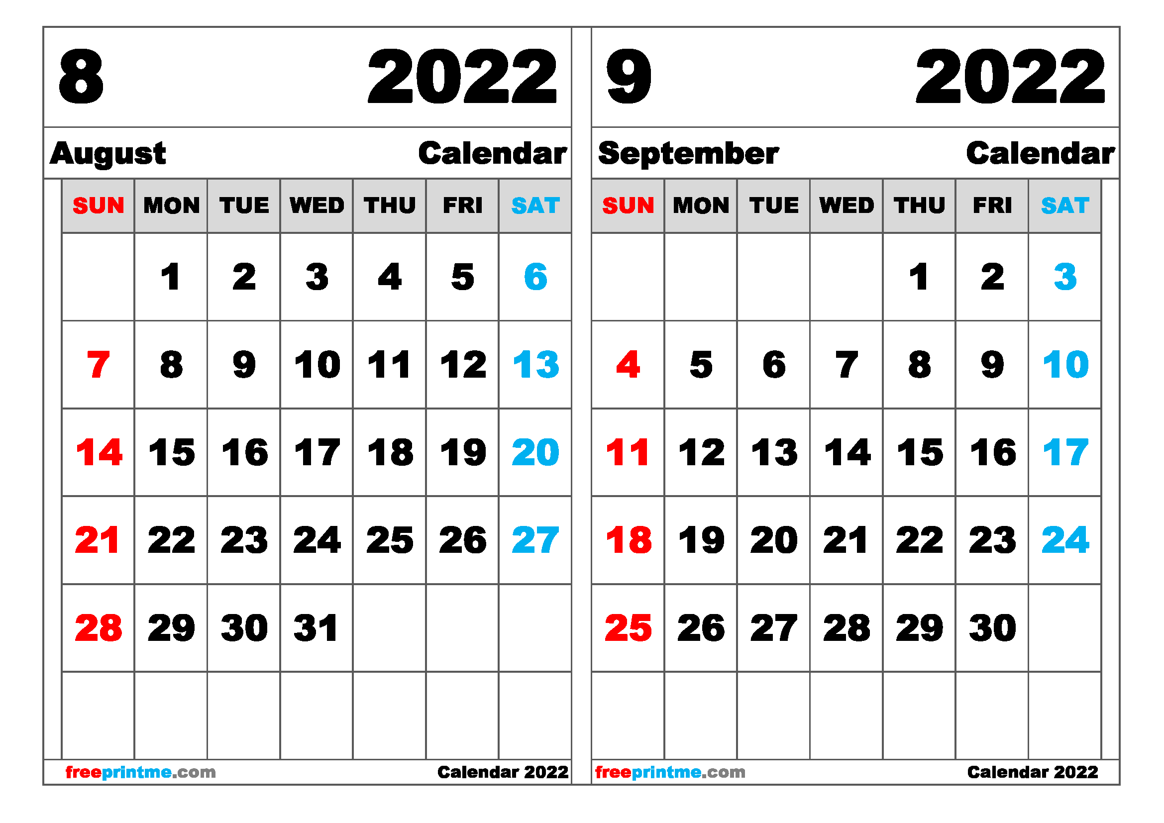 Free August September 2022 Calendar Printable (Variety of Sizes)