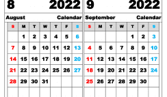 Free August September 2022 Calendar Printable