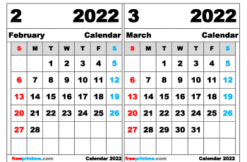 Free February March 2022 Calendar Printable
