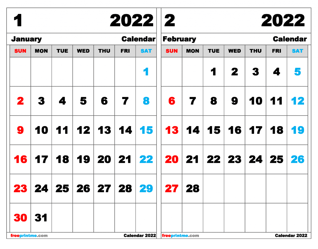 Free January February 2022 Calendar Printable (Variety of Sizes)