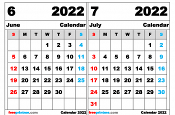 Free June July 2022 Calendar Printable
