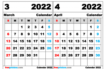 Free March April 2022 Calendar Printable