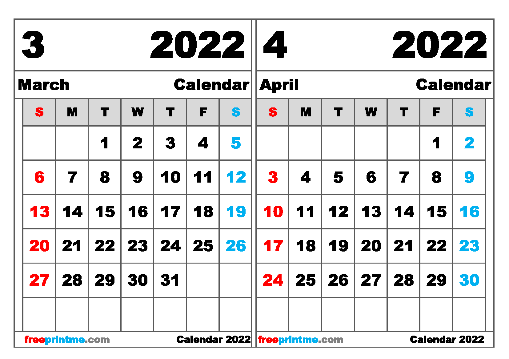 March April Calendar 2022 Free March April 2022 Calendar Printable Variety Of Sizes