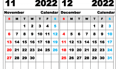 Free November December 2022 Calendar Printable