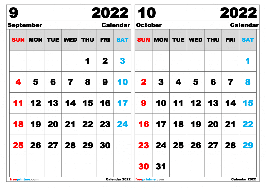 Free September October 2022 Calendar Printable (Variety of Sizes)