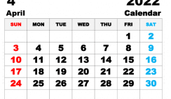 Free Printable April 2022 Calendar A3 Wide