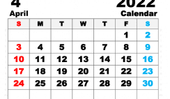Free Printable April 2022 Calendar A5 Wide