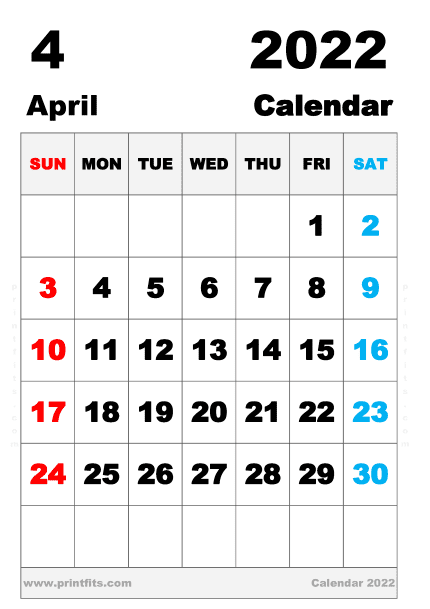 Free Printable April 2022 Calendar B4