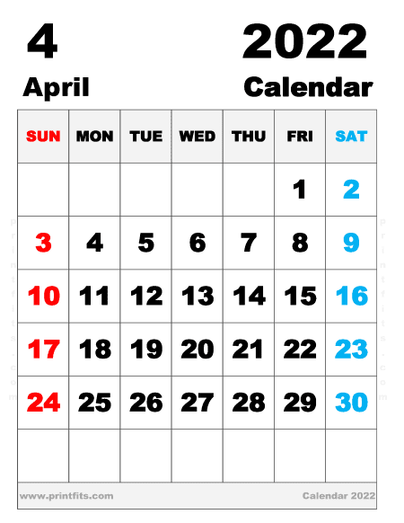 Free Printable April 2022 Calendar Letter