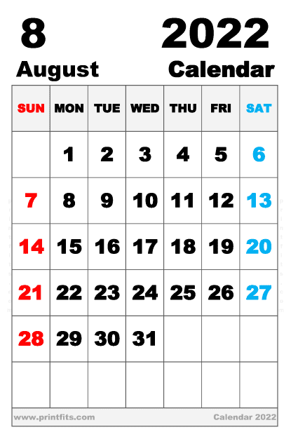 Free Printable August 2022 Calendar Executive