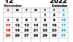Free Printable December 2022 Calendar A5 Wide