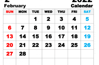 Free Printable February 2022 Calendar 14 x 11 Inches